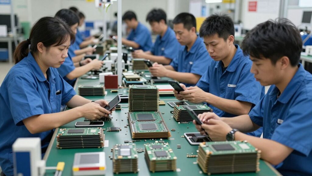 スマホ生産ライン、部品不足、価格高騰