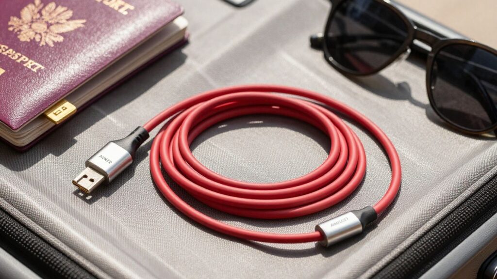 アンカーの充電ケーブルと旅行用スーツケース