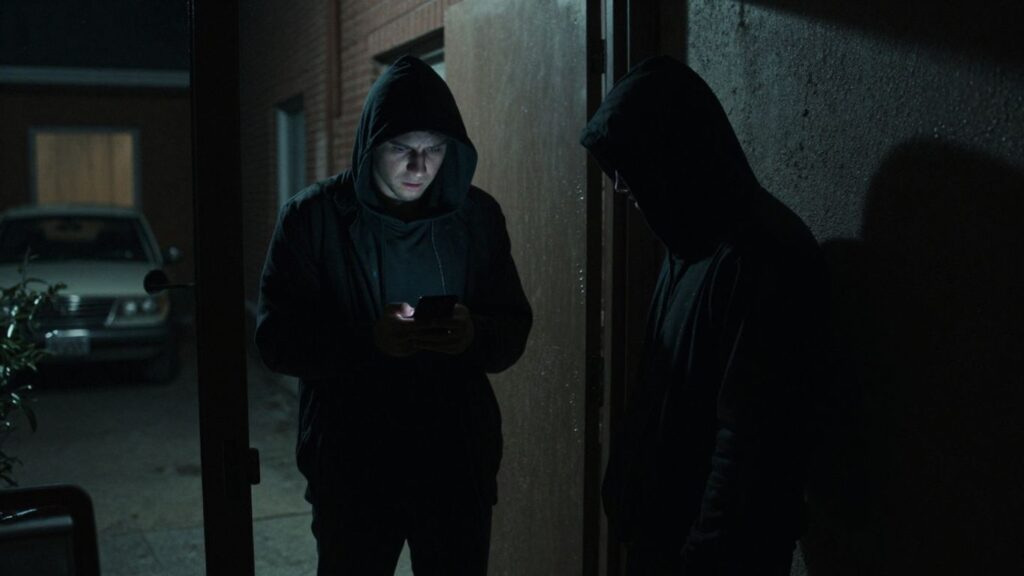 容疑者のスマホと不審な影